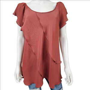 Mossimo Asymmetrical Ruffled Tiered Front Round Neckline Tunic Size XL